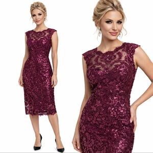 Tadashi Shoji Burgundy Lace Midi Dress
